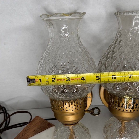 Vintage Crystal and Brass Tulip Hurricane Pair of Wall Sconce Lamps - Picture 7 of 12